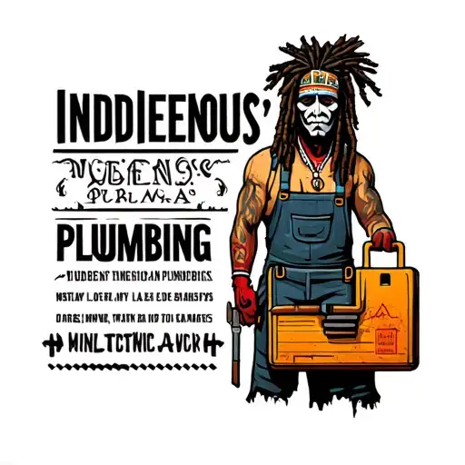 "Indigenous Plumbing " dreadlock painted face Native American plumber holding a toolbox tattoo design idea