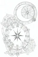 astronomical clock with blue topaz gem representing Lucifer's tear tattoo design idea