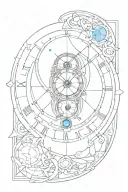 astronomical clock with blue topaz gem representing Lucifer's tear tattoo design idea