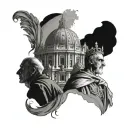 4 people in black and the shaded St. Peter's Basilica in the background tattoo design idea