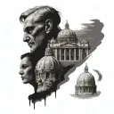 4 people in black and the shaded St. Peter's Basilica in the background tattoo design idea