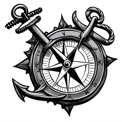 compass and anchor connected tattoo design idea