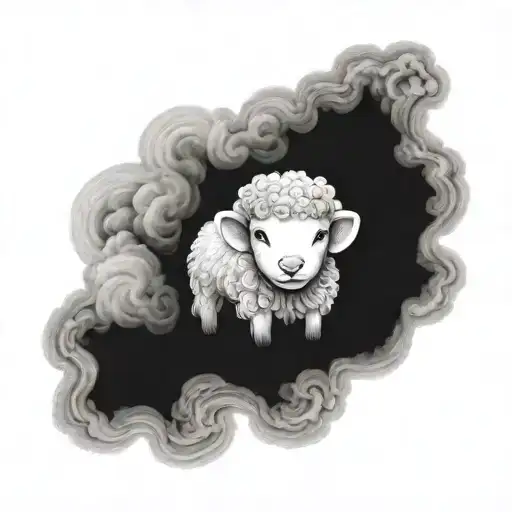 cute symmetrical lamb face made with fine line clouds tattoo design idea