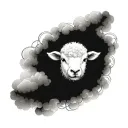 cute symmetrical lamb face made with fine line clouds tattoo design idea
