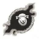 cute symmetrical lamb face made with fine line clouds tattoo design idea