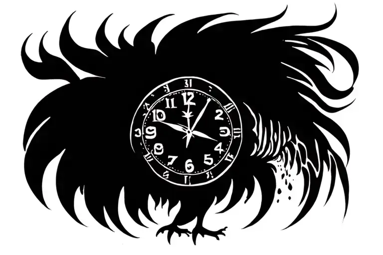 abstract clock melting into hei Hei from Moana tattoo design idea