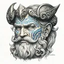 Bearded Poseidon tattoo with trident on his upper cheek blue eyes  tattoo design idea