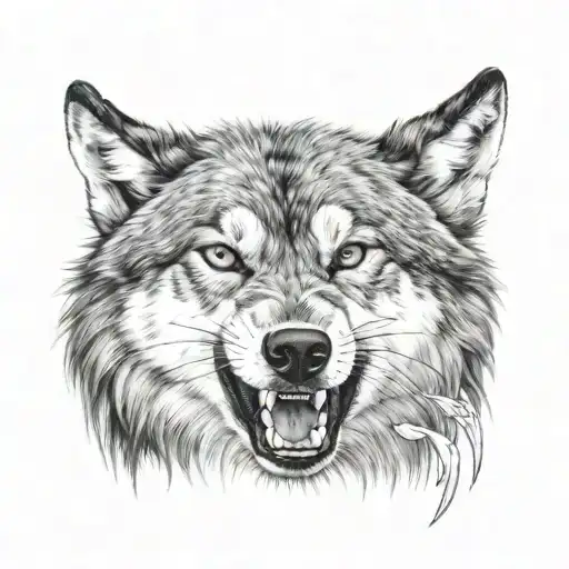realistic wolf snarling tattoo design idea