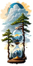 mountains, clouds, animals, hourglass , tree tattoo design idea
