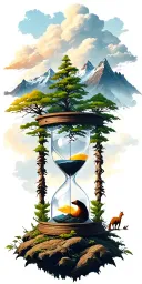 mountains, clouds, animals, hourglass , tree tattoo design idea