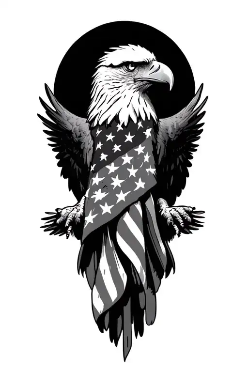patriotic eagle and American flag intertwined tattoo design idea