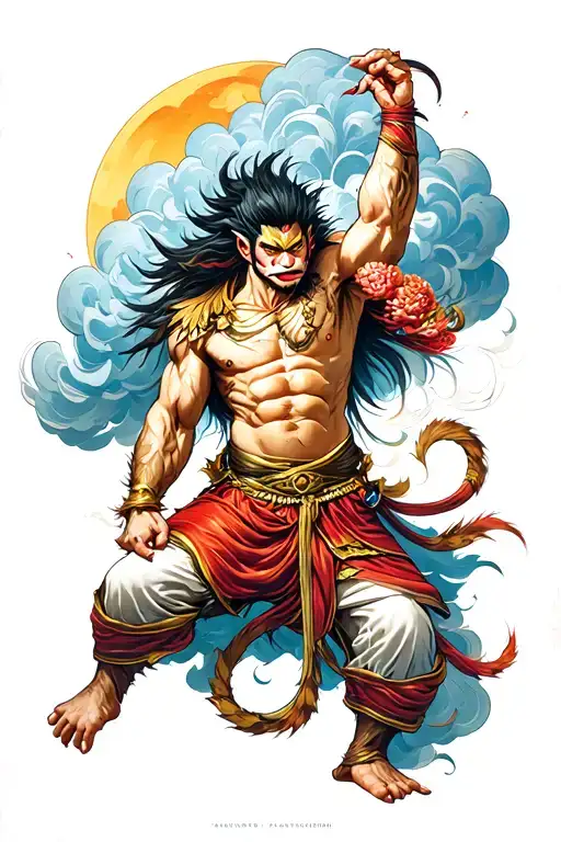 sun wukong full body cloud step tattoo design idea