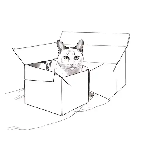 a black cat in a cardboard box tattoo design idea