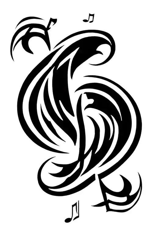 Broken Arrow semi colon music notes above a terrapin tribal style tattoo design idea