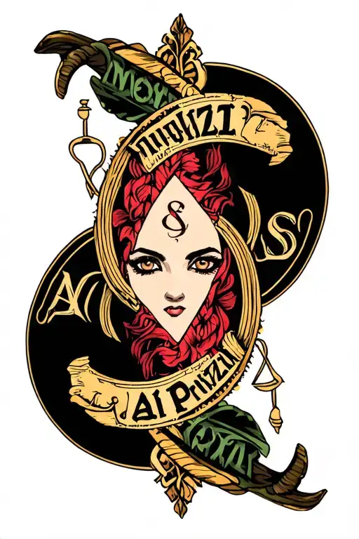 create me a tattoo of my name Azzi Pritzil with Libra and Aries zodiac sign combination tattoo design idea