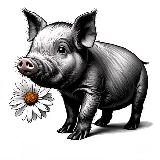baby pig with aster flower  tattoo design idea