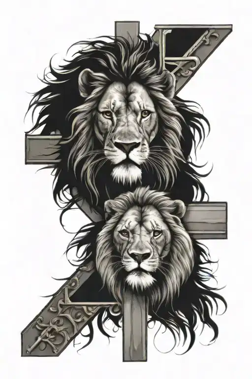 Lion, Jesus and the cross tattoo design idea