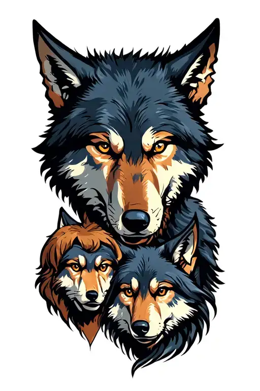 Wolf father and son tattoo design idea