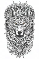 wolf fire flames tattoo design idea
