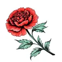 A Feather bending round the stem of a red carnation flower tattoo design idea