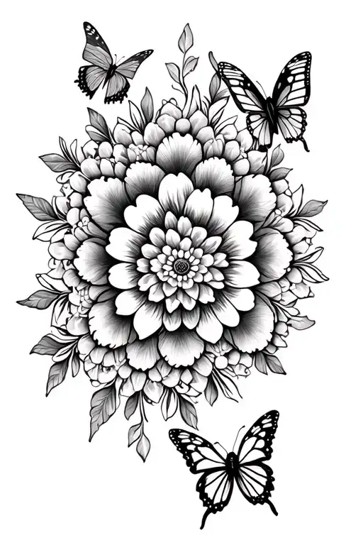 mandala with flowers and butterflies tattoo design idea
