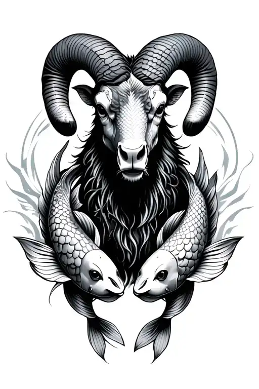 ram with 2 koi fish around it tattoo design idea