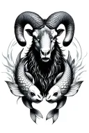 ram with 2 koi fish around it tattoo design idea