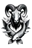 ram with 2 koi fish around it tattoo design idea