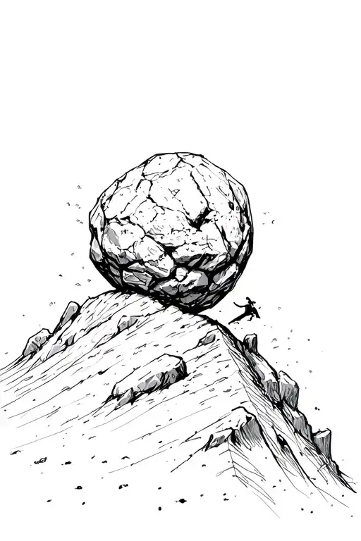 sisyphus pushing boulder uphill tattoo design idea