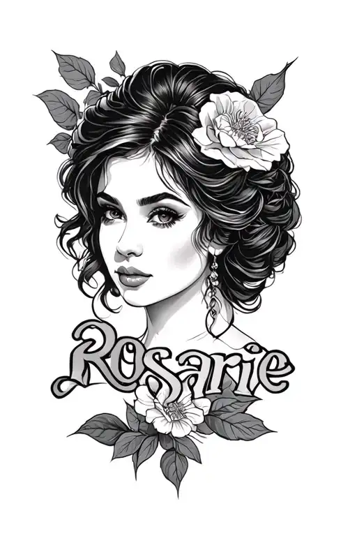 Rosarie with the word Linda tattoo design idea