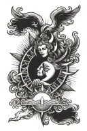 sun with angel devil number 1 in a arm band  tattoo design idea