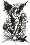 sun with angel devil number 1 in a arm band  tattoo design idea