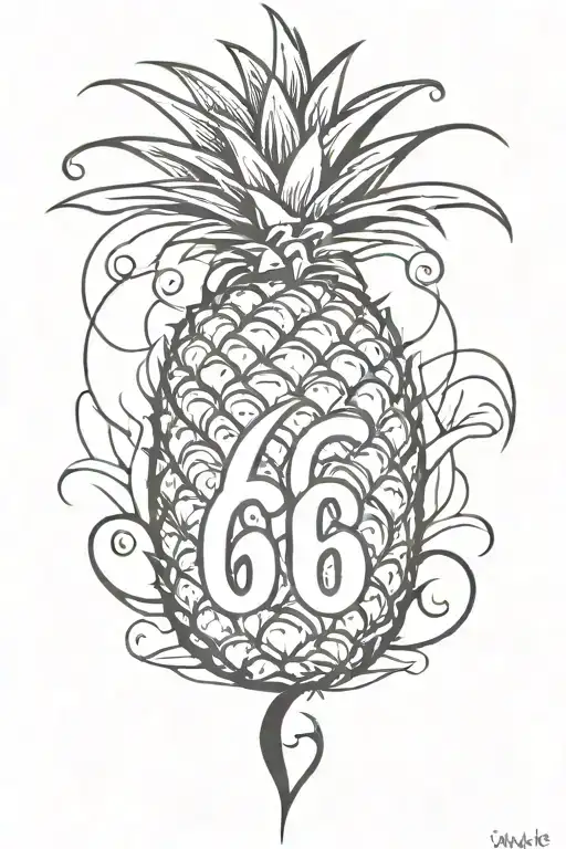 upside down pineapple with devil and angel and the numbers 69 tattoo design idea