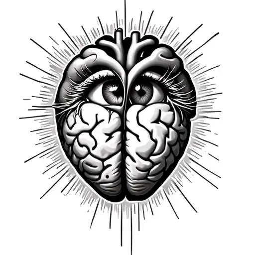 Human brain opening human heart eyes tattoo design idea