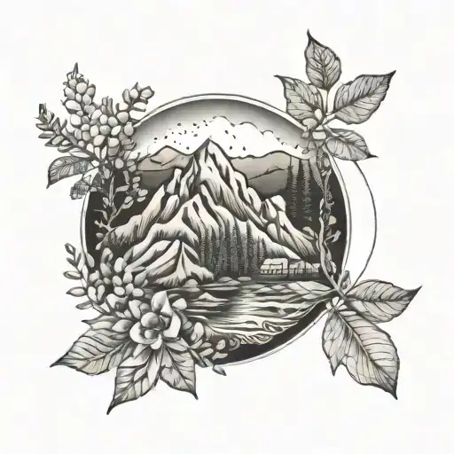 mountain bagel,stream,partridge, mountain  thyme tattoo design idea