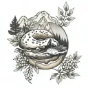 mountain bagel,stream,partridge, mountain  thyme tattoo design idea