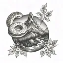 mountain bagel,stream,partridge, mountain  thyme tattoo design idea