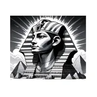 sphinx with pyramids, clouds, sun ray tattoo design idea