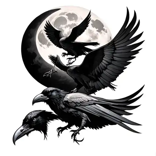 leg front morrigan with ravens and the moon tattoo design idea