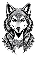 warrior princess wearing a wolf head tattoo design idea