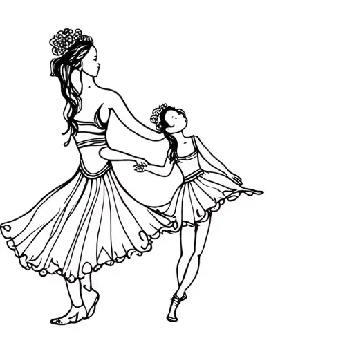 Silhouette flamenco dancer and little daughter tattoo design idea