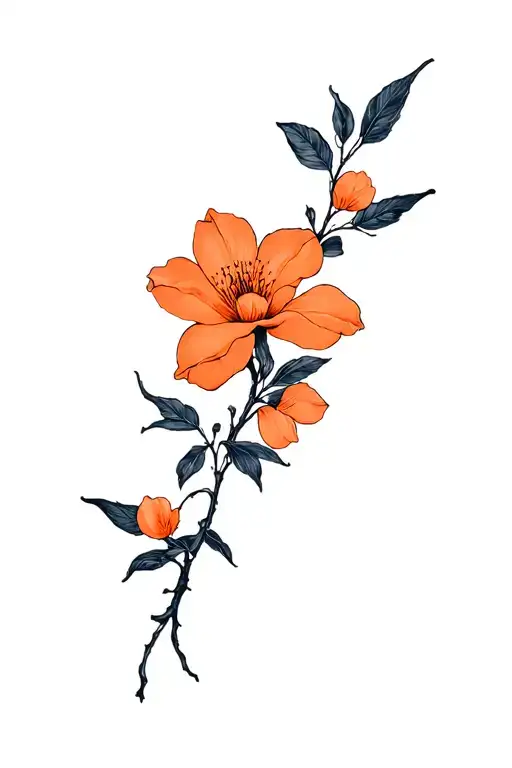 Orange blossoms with suminagashi symmetrical shape tattoo design idea