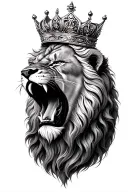 lion roaring wearing a crown tattoo design idea