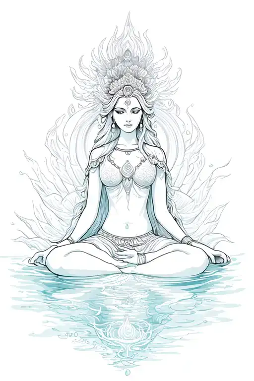 Water goddess sitting tattoo design idea
