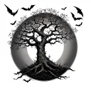 posion tree leaveless growing with bats swarming tattoo design idea
