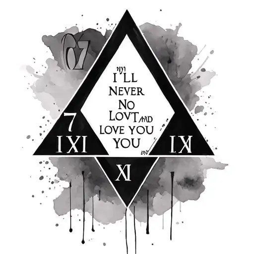 I'll Never Not Love You and the roman numerals 07 04 2010 to create the shape of the triad with a watercolor background tattoo design idea