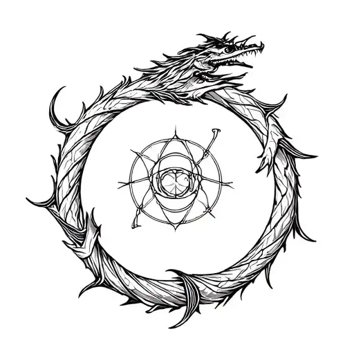 Create a tattoo design combining Meliodas’ dragon symbol from Seven Deadly Sins with the structure of the dopamine molec tattoo design idea