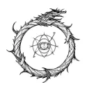 Create a tattoo design combining Meliodas’ dragon symbol from Seven Deadly Sins with the structure of the dopamine molec tattoo design idea