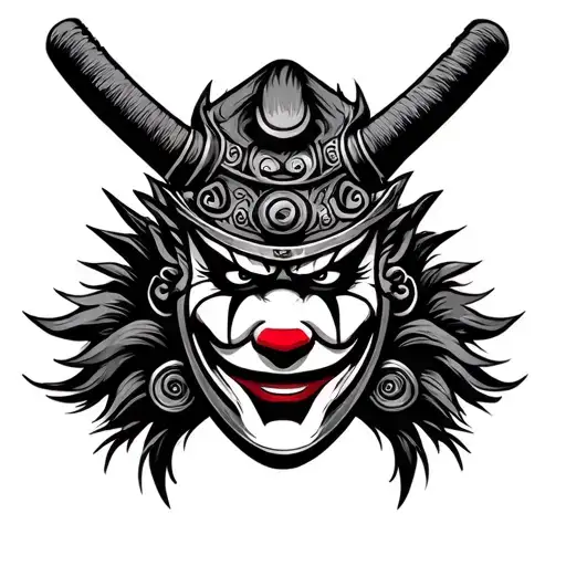 samurai mask with clown eyes tattoo design idea