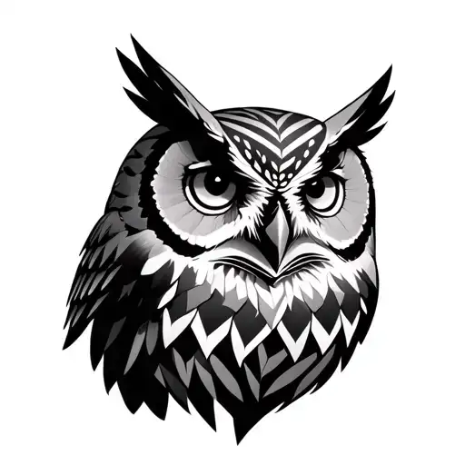 full owl with realism face with geometric body for a full back tattoo tattoo design idea